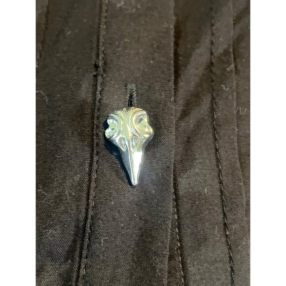 Goth-Inspired Black Button-Up Blouse W/ Embroidered Collar Plague Doctor Buttons - Picture 4 of 9